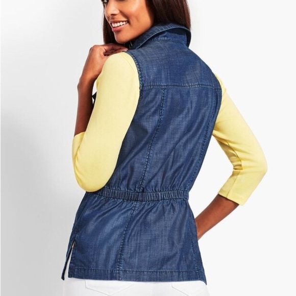 Talbots Casual Chambray Vest. Button Front Drawstring. petite medium - Picture 12 of 12